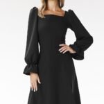 Robe Evasee Midi Chic Manches Longues Noir S