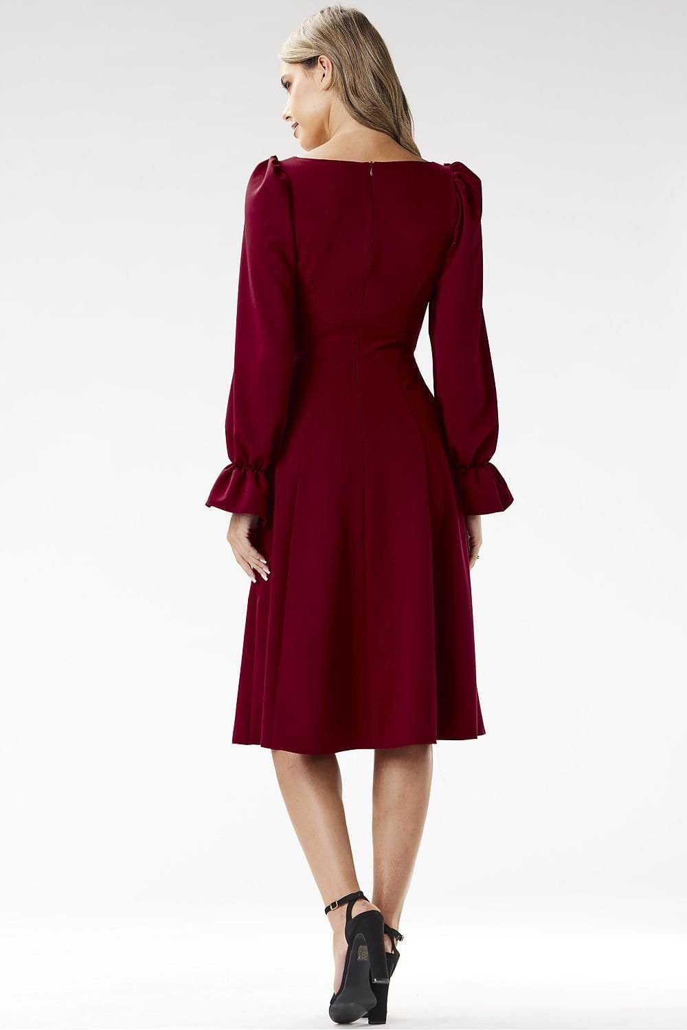 Robe Evasee Midi Chic Manches Longues