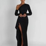Robe Fendue Avec Epaule Denudee Noir S