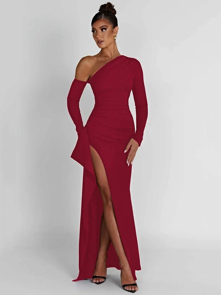 Robe Fendue Avec Epaule Denudee Rouge S