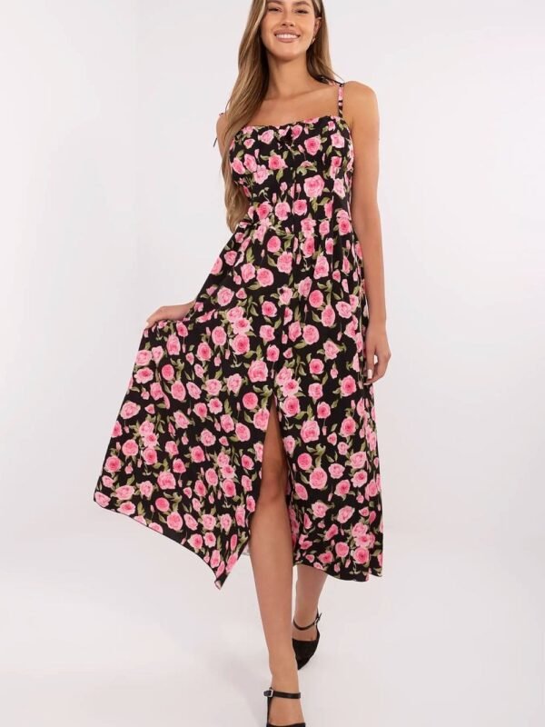 Robe Fleurie A Boutons Fendue Multicouleur Taille Unique