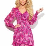 Robe Fleurie Boheme Manches Longues Rose S
