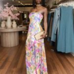 Robe Fleurie Bustier Longue Multicouleur S