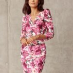 Robe Fleurie Chic Moulante Manche Longue Multicouleur 34