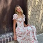 Robe Fleurie Col Carre Manches Courtes Multicouleur S