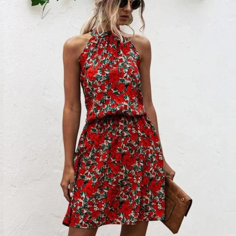 Robe Fleurie Courte Col Halter 3