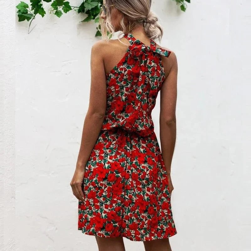 Robe Fleurie Courte Col Halter