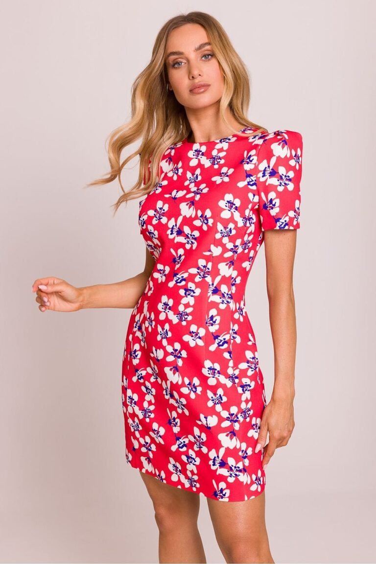 Robe Fleurie Courte Coupe Fourreau Rose S