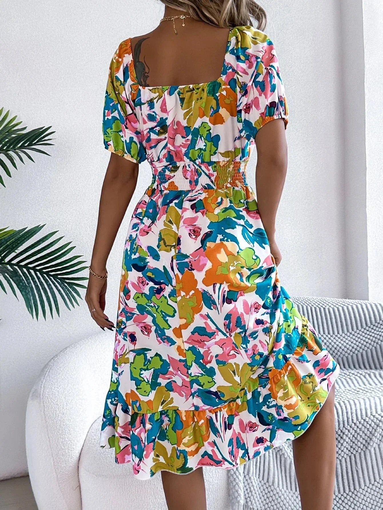 Robe Fleurie Courte Epaules Denudees Fluide 5