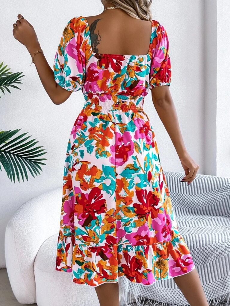 Robe Fleurie Courte Epaules Denudees Fluide 7