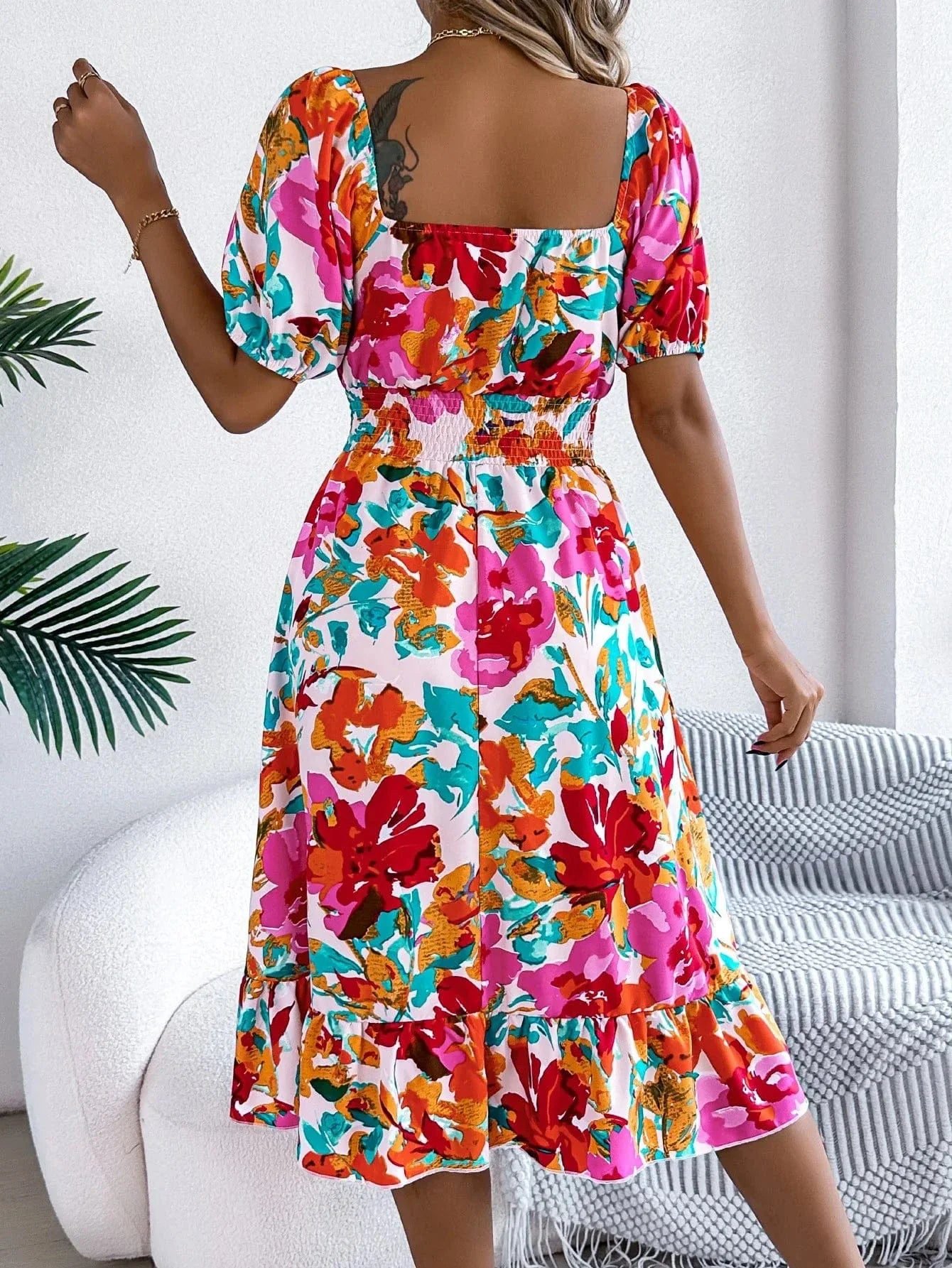 Robe Fleurie Courte Epaules Denudees Fluide 7