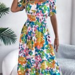 Robe Fleurie Courte Epaules Denudees Fluide Multicolore S