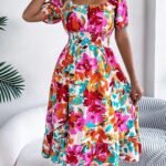 Robe Fleurie Courte Epaules Denudees Fluide Multicouleur S
