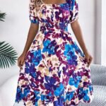 Robe Fleurie Courte Epaules Denudees Fluide Violet S