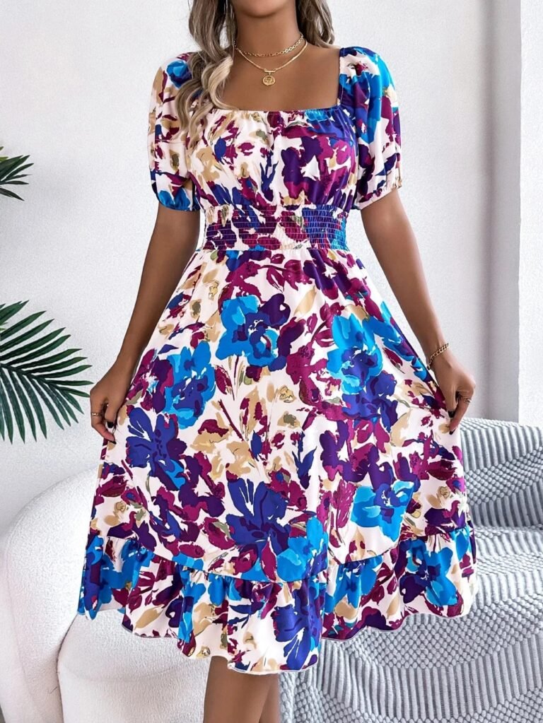 Robe Fleurie Courte Epaules Denudees Fluide Violet S