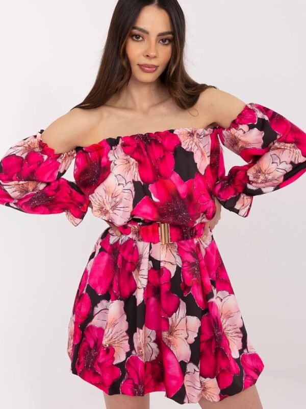 Robe Fleurie Courte Epaules Denudees Multicouleur Taille Unique