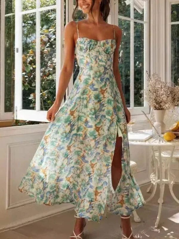 Robe Fleurie Dos Nu Fendue Fluide