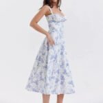 Robe Fleurie Fendue Midi A Bretelles