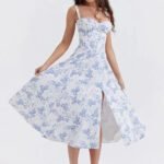 Robe Fleurie Fendue Midi A Bretelles 4