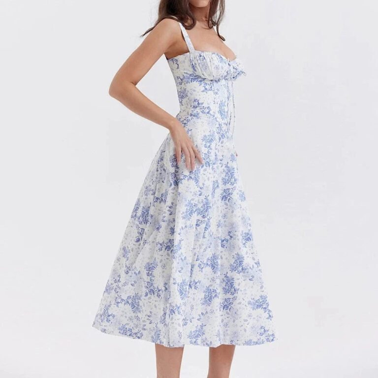 Robe Fleurie Fendue Midi A Bretelles