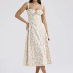Robe Fleurie Fendue Midi A Bretelles Rose S
