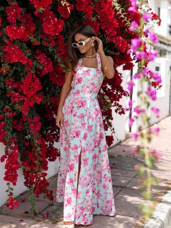 Robe Fleurie Longue Fendue Ete Multicouleur Xs S