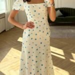 Robe Fleurie Midi Manches Bouffantes Blanc S