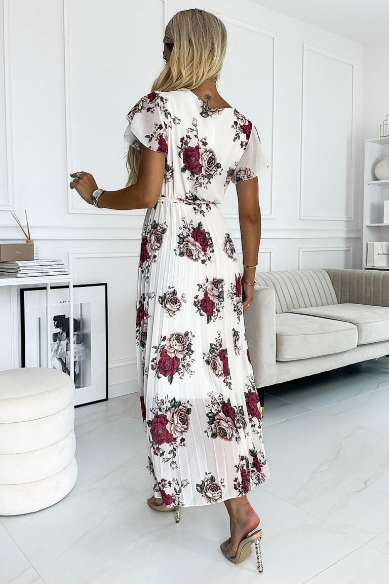 Robe Fleurie Plissee Manches Courtes