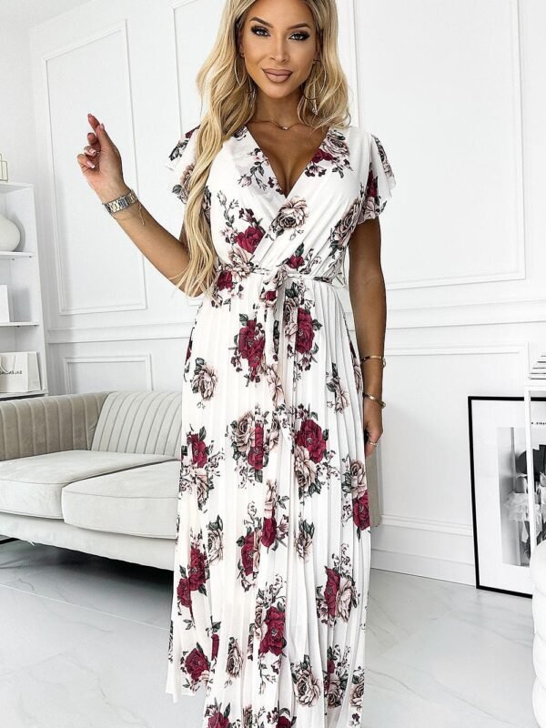 Robe Fleurie Plissee Manches Courtes Multicouleur Taille Unique