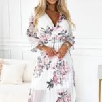 Robe Fleurie Plissee Manches Longues Blanc Taille Unique