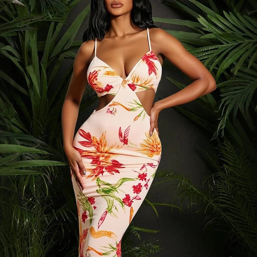 Robe Fleurie Sexy Longue A Bretelles Fines