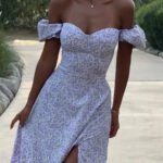 Robe Florale Sexy Fendue Epaules Denudees 2