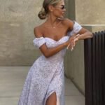 Robe Florale Sexy Fendue Epaules Denudees 4