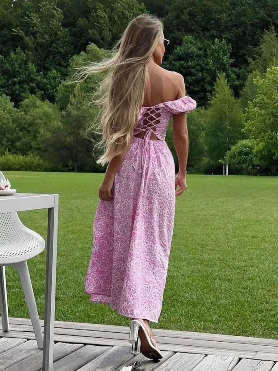 Robe Florale Sexy Fendue Epaules Denudees