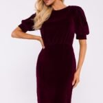 Robe Fourreau Midi Chic Manches Longues Bordeaux S