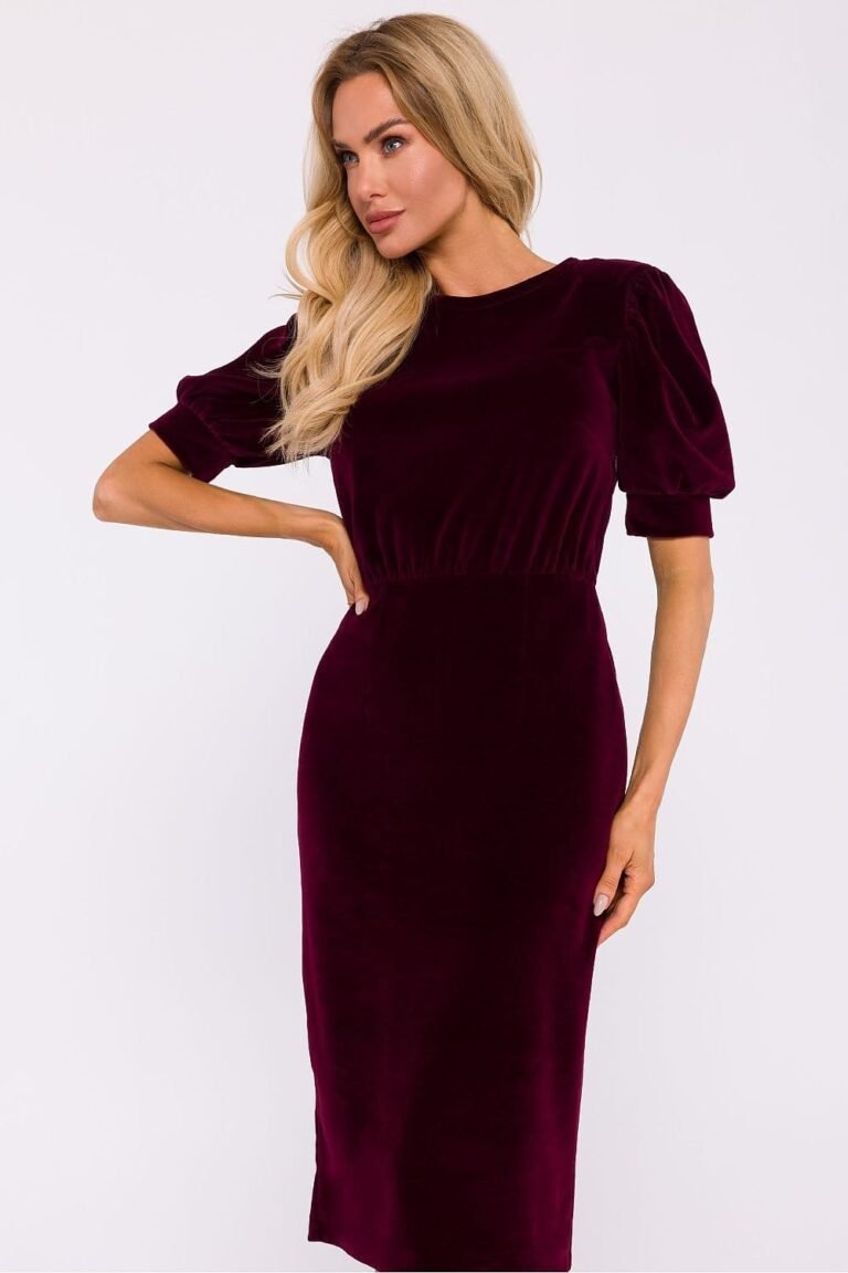 Robe Fourreau Midi Chic Manches Longues Bordeaux S