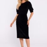 Robe Fourreau Midi Chic Manches Longues Noir S