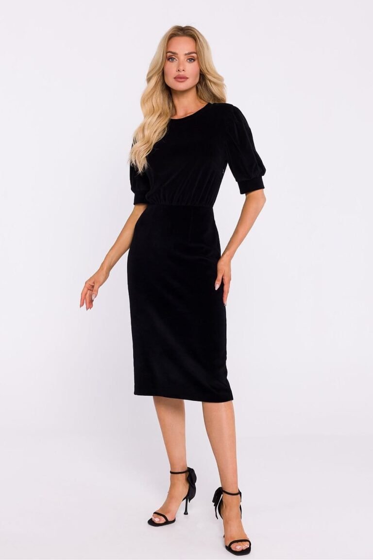 Robe Fourreau Midi Chic Manches Longues Noir S