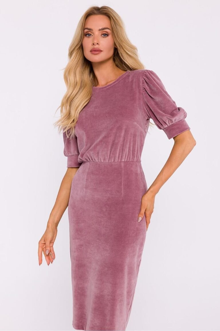 Robe Fourreau Midi Chic Manches Longues Rose S