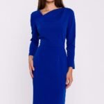 Robe Fourreau Midi Manche Longue Bleu S
