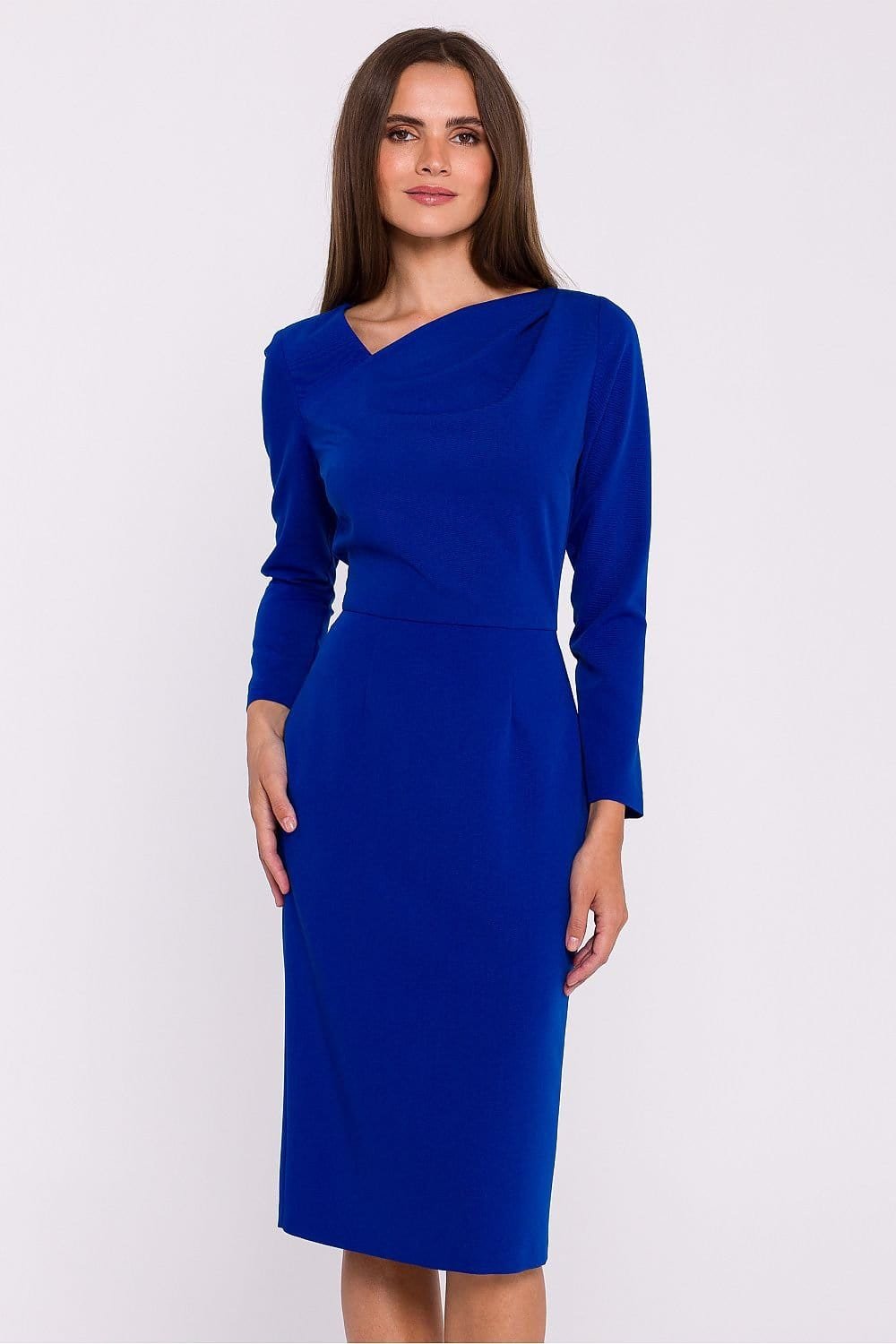 Robe Fourreau Midi Manche Longue Bleu S