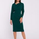 Robe Fourreau Midi Manche Longue Vert S