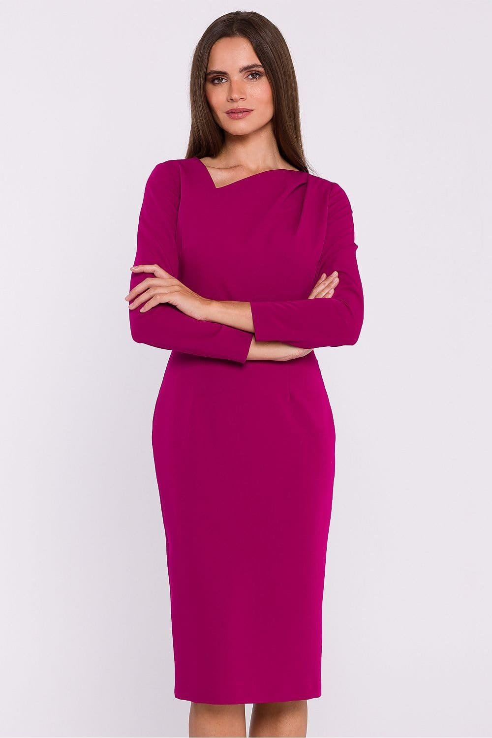 Robe Fourreau Midi Manche Longue Violet S