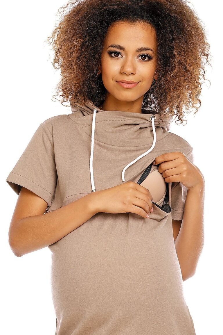 Robe Grossesse Beige Casual Manches Courtes 2