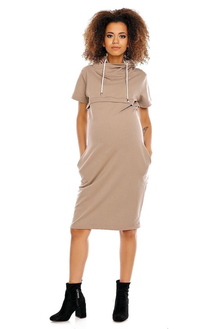 Robe Grossesse Beige Casual Manches Courtes