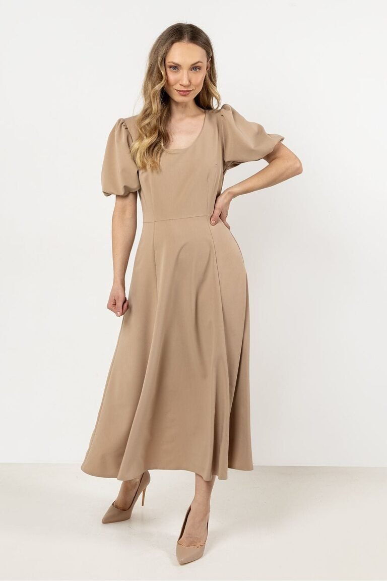 Robe Habillee Beige Manches Courtes Beige S