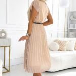 Robe Habillee Beige Plissee Manches Courtes 2