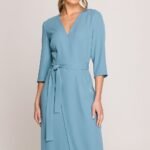Robe Habillee Midi Droite Manches 3 4 Bleu Ciel S