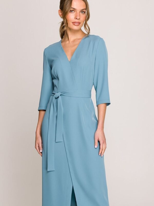 Robe Habillee Midi Droite Manches 3 4 Bleu Ciel S