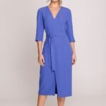 Robe Habillee Midi Droite Manches 3 4 Bleu S